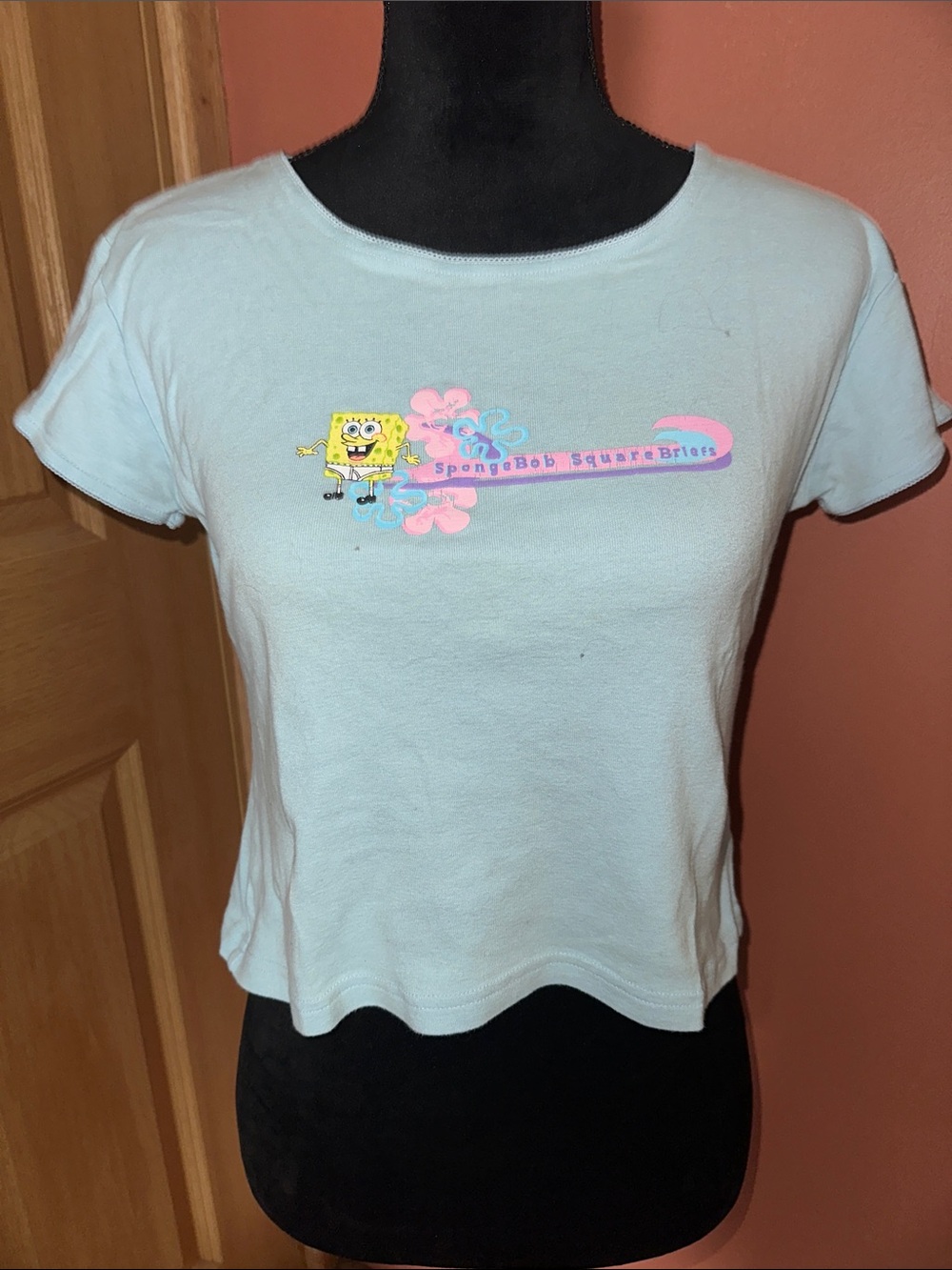 SpongeBob Squarepants Light Blue Graphic Crop Tee